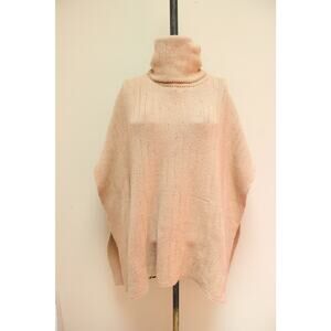 Electric Feathers Camel Tan Knit Turtleneck Cotton Poncho O/S